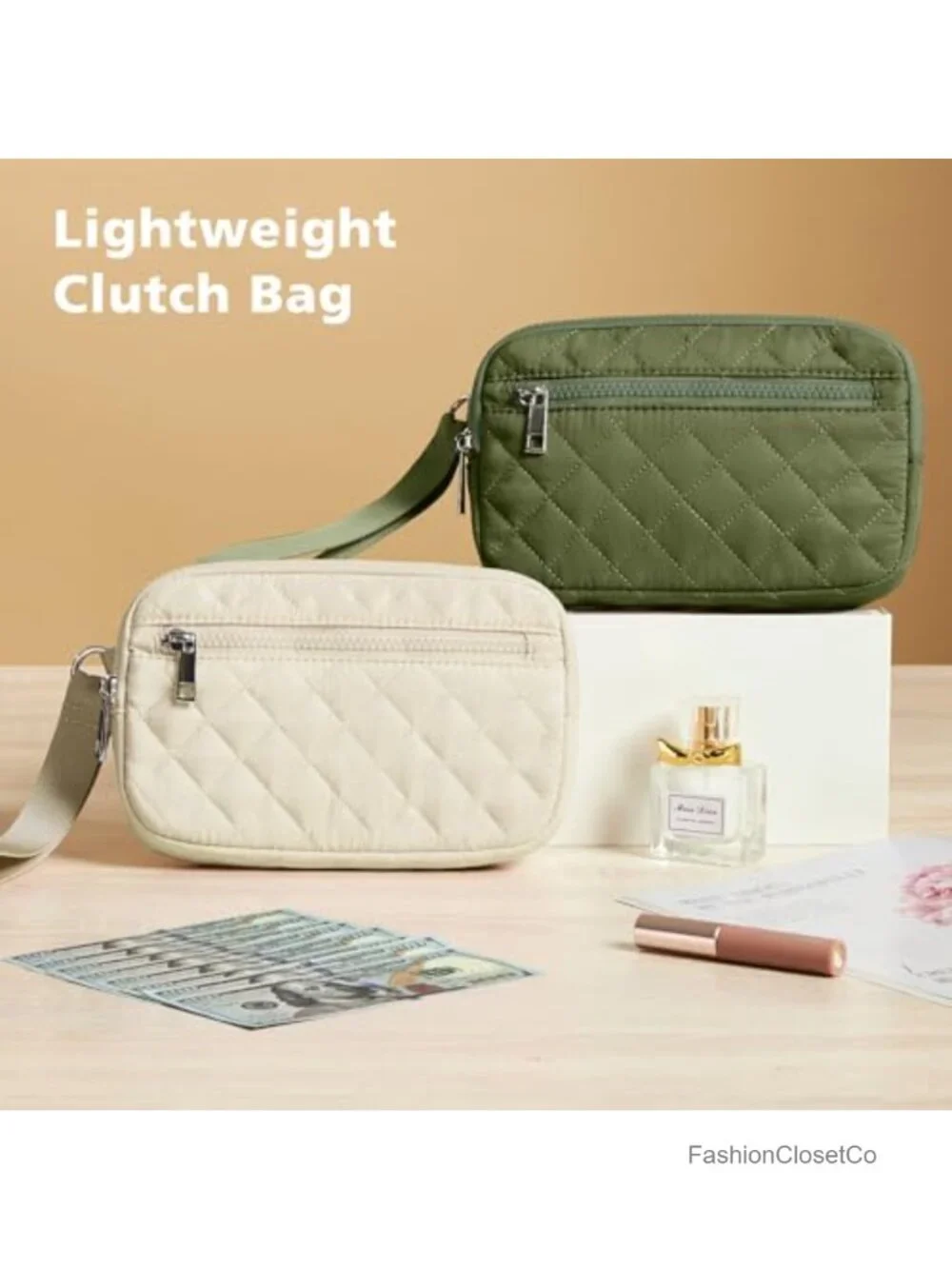 Quilted Nylon RFID Wristlet Wallet 3-Zip Clutch for Travel Phone
